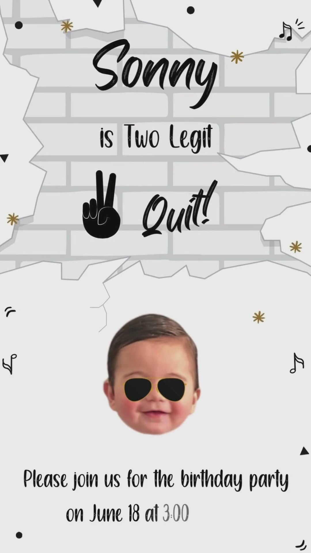 Two Legit To Quit 2nd Birthday Video Invitation - Two Legit Theme Birthday Party Invite - urnotinvitedKIds BirthdayurnotinvitedurnotinvitedINV-1218Video OnlyTwo Legit To Quit 2nd Birthday Video Invitation - Two Legit Theme Birthday Party Invite