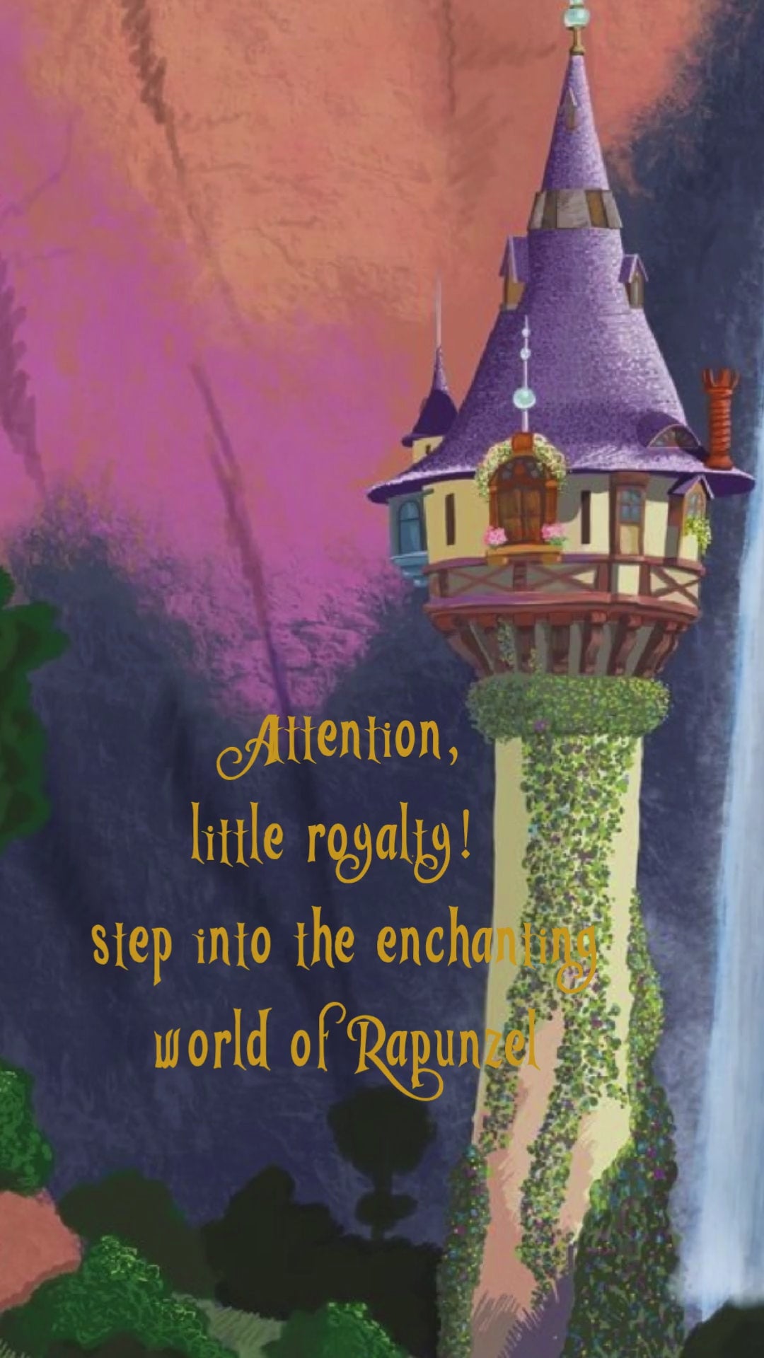 Tangled birthday video invitation with Rapunzel and glowing lanterns for kids party.