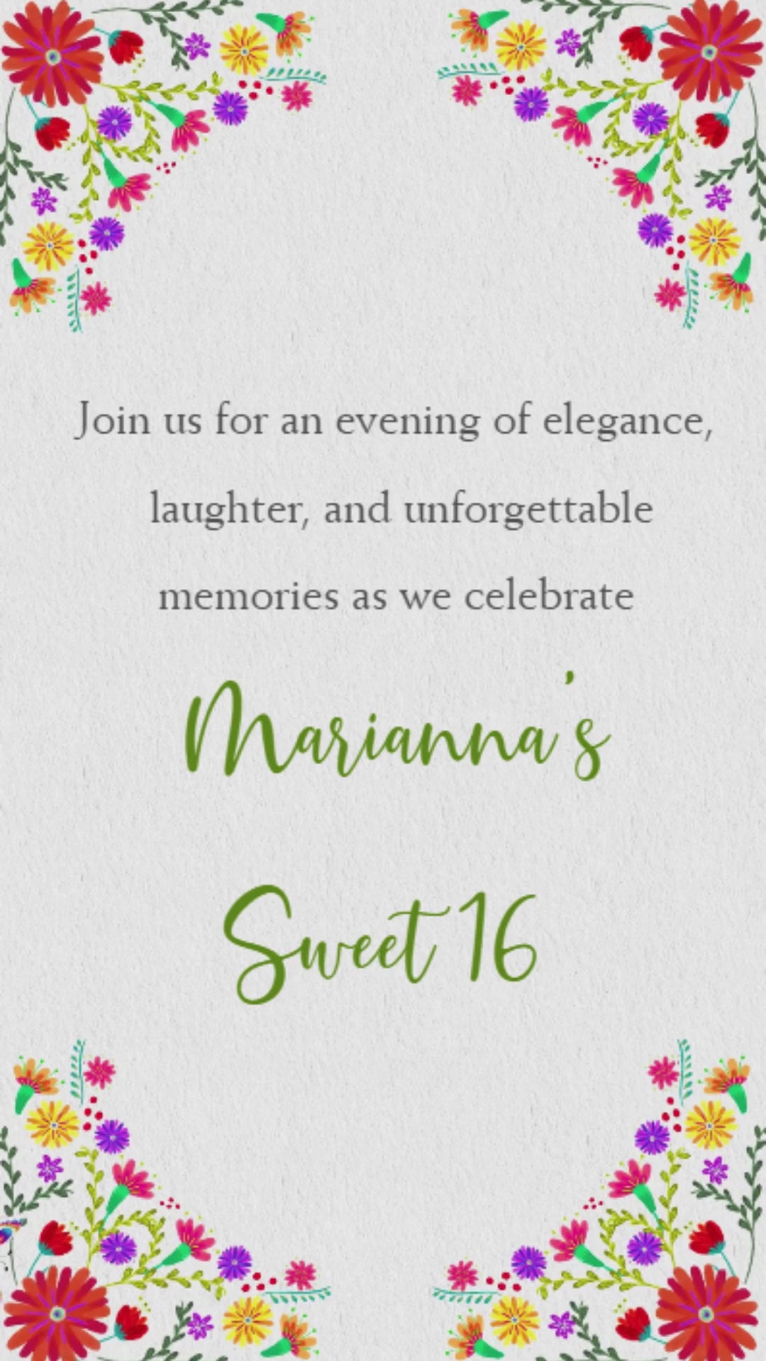 Mexican White Floral Sweet 16, White Floral Sweet 16 Invite, Mexican Theme birthday Party, Elegant White sweet 16 Invitation, Floral sweet 16 Video Invite| Canva Template | Instant Download