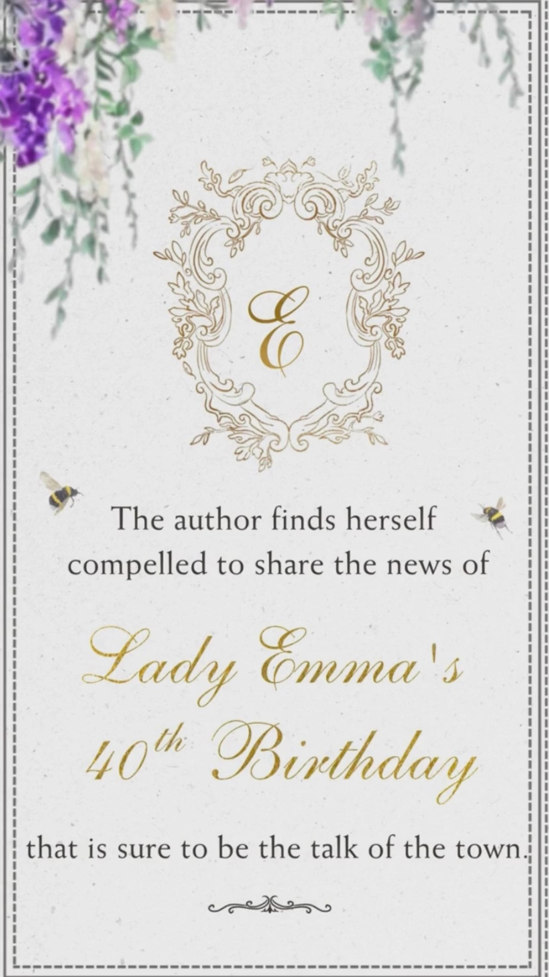 Bridgerton inspired birthday video invitation for bridgerton themed party with elegant bridgerton invitations design