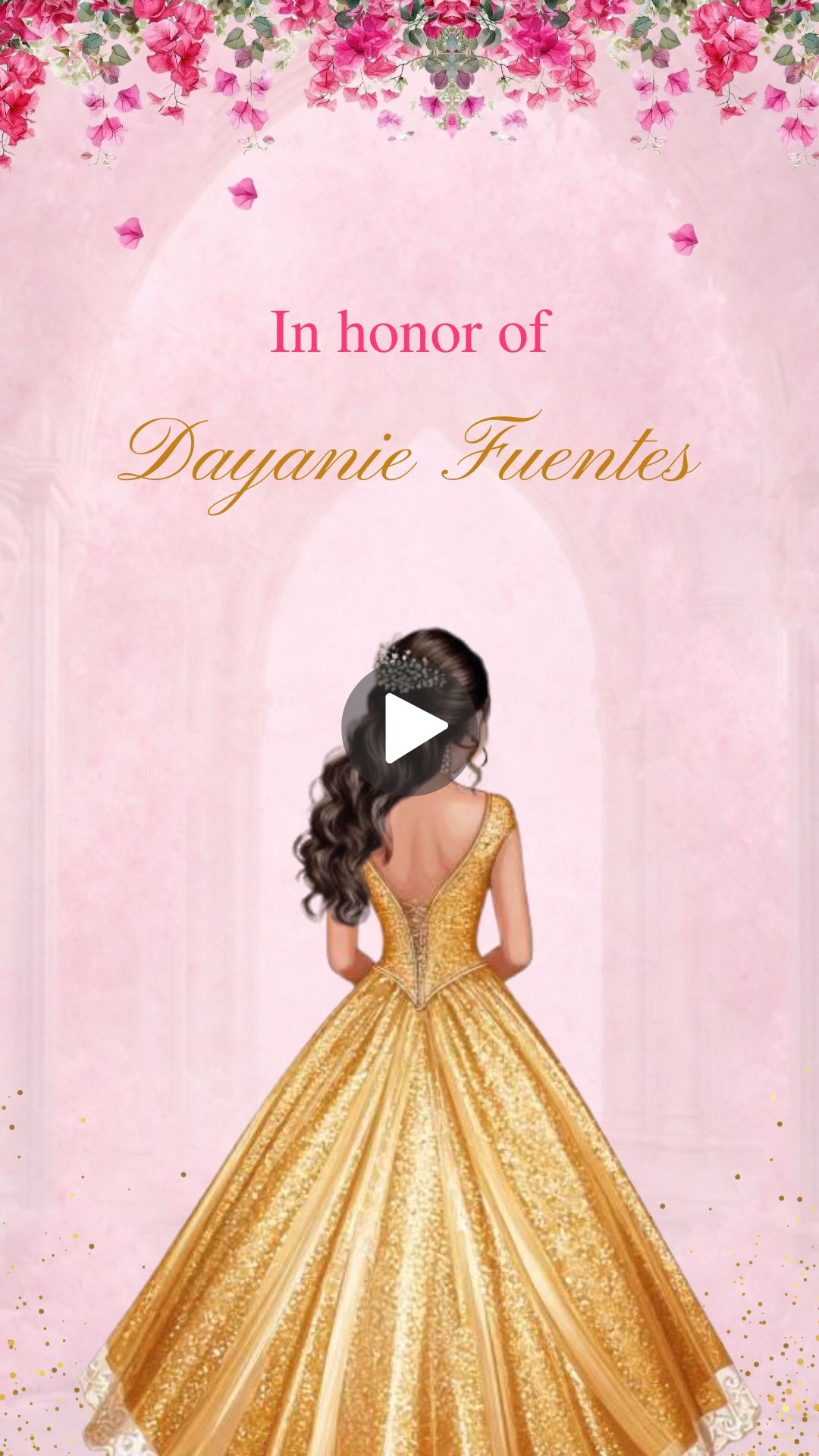 Hot Pink Floral and Butterfly Quinceanera Video Invitation - Butterfly & Floral Design Hot Pink Party Invite