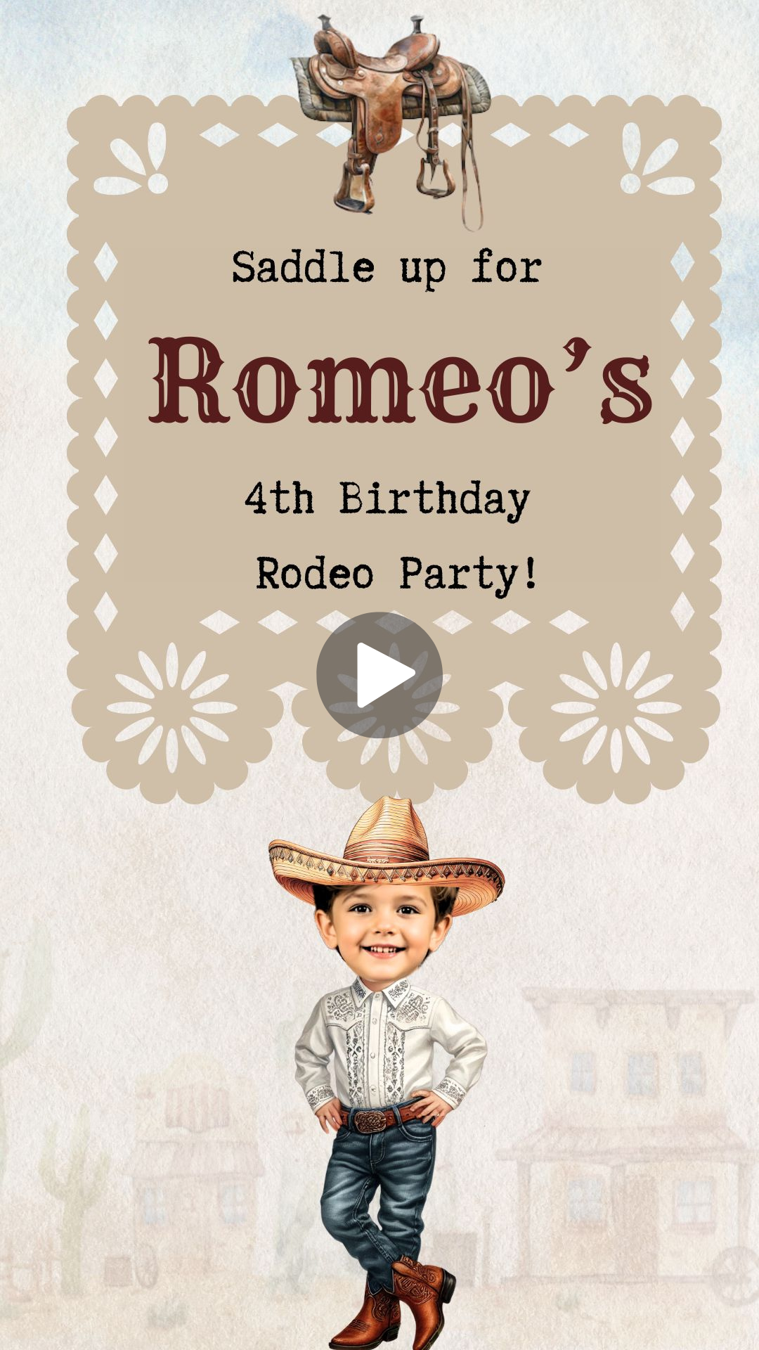 Mexican Cowboy Birthday Video Invitation - Cowboy Birthday Theme Digital Invite