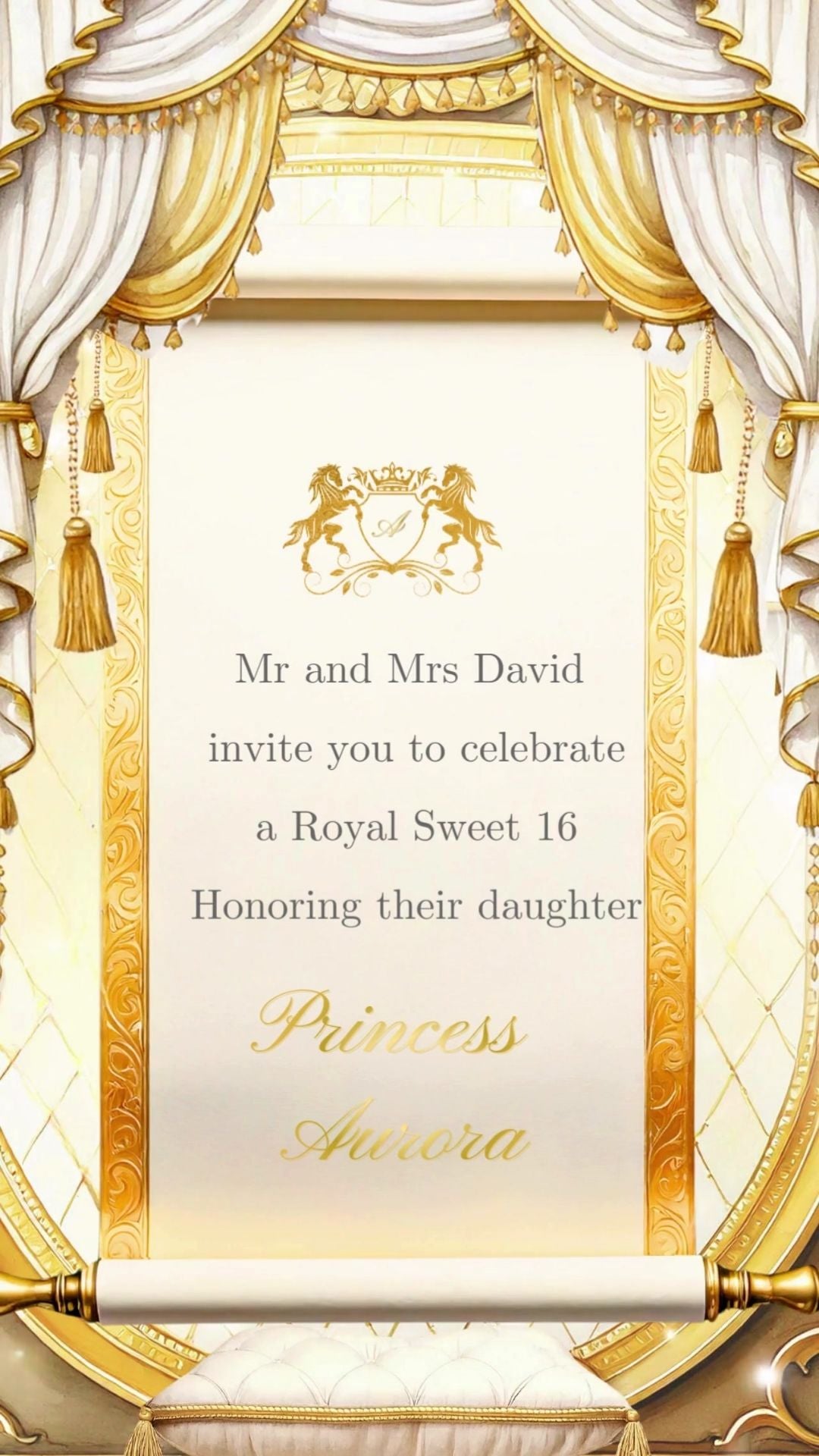 Royal Sweet 16 Video Invitation - Royal-Themed Sweet 16 Invite | Canva Template | Instant Download