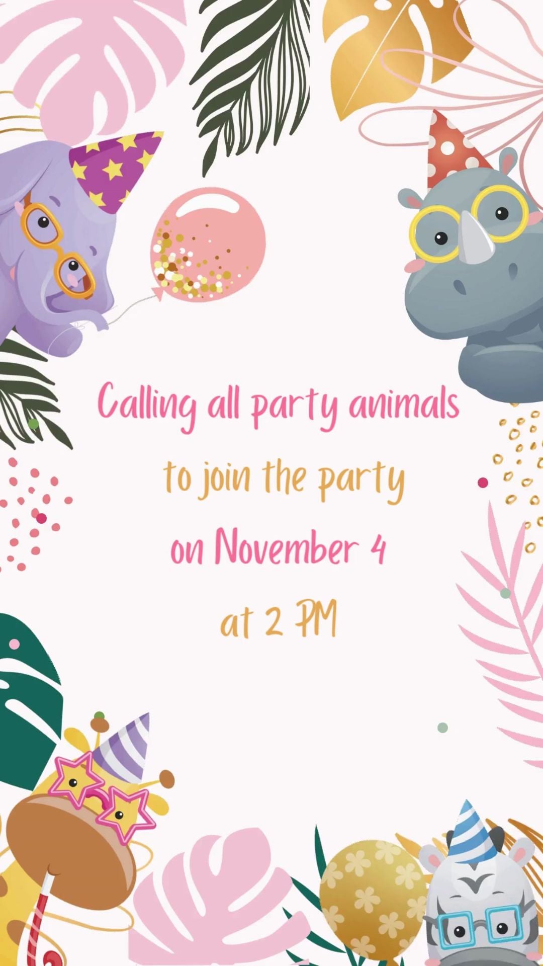 Jungle Safari Girl Birthday Invitation – Wild One Safari Party Digital Invite Template - Wild Animal Jungle Party Invitation | canva template |instant download