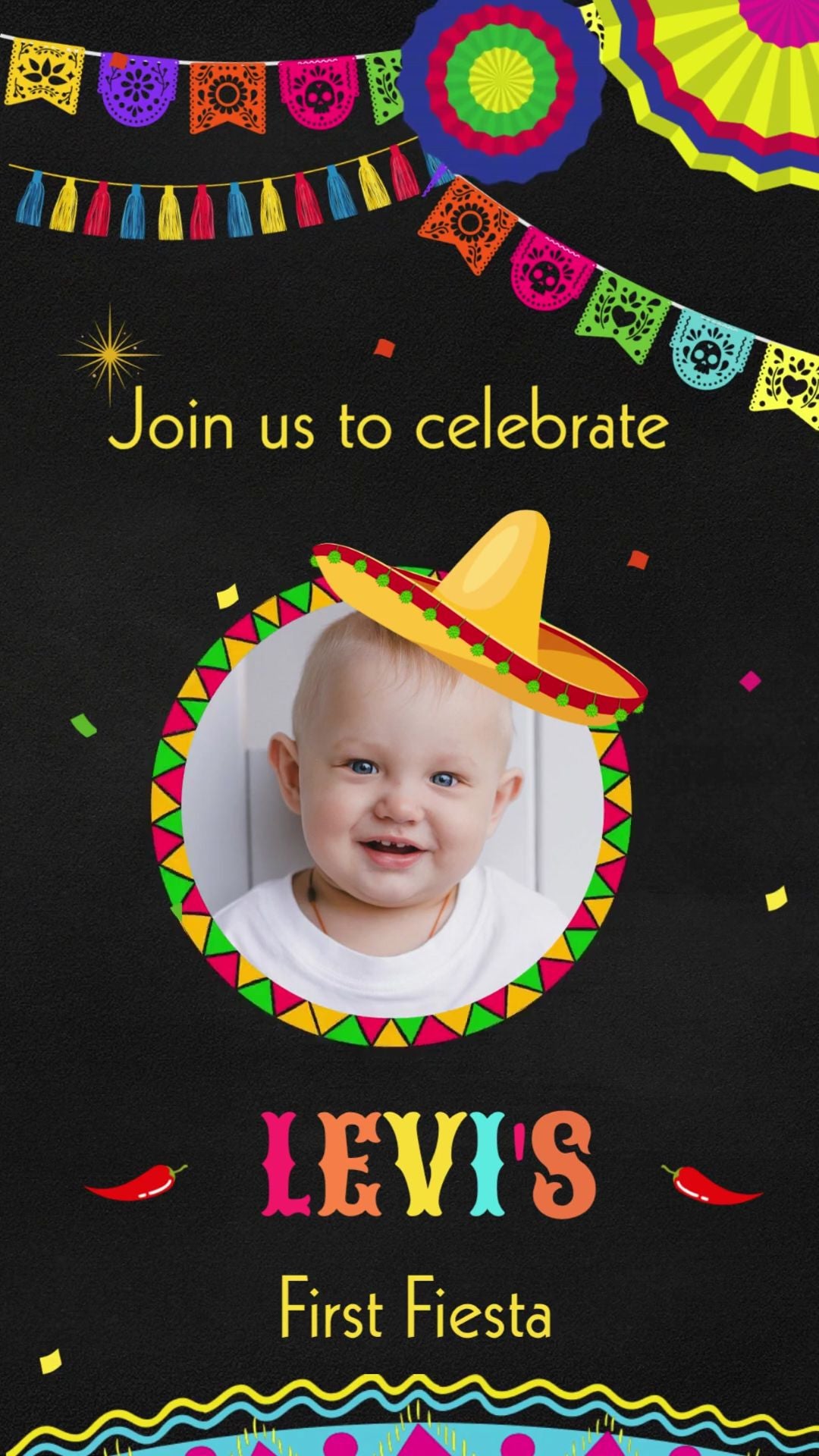 First Fiesta Kids Birthday Invitation – Mexican Party Cinco de Mayo Digital Invite Template | canva template |instant download