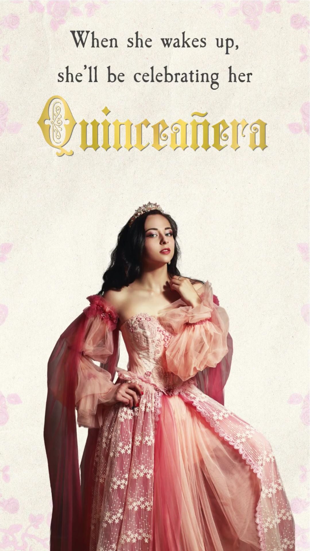 Animated quinceanera invite featuring Sleeping Beauty theme design.