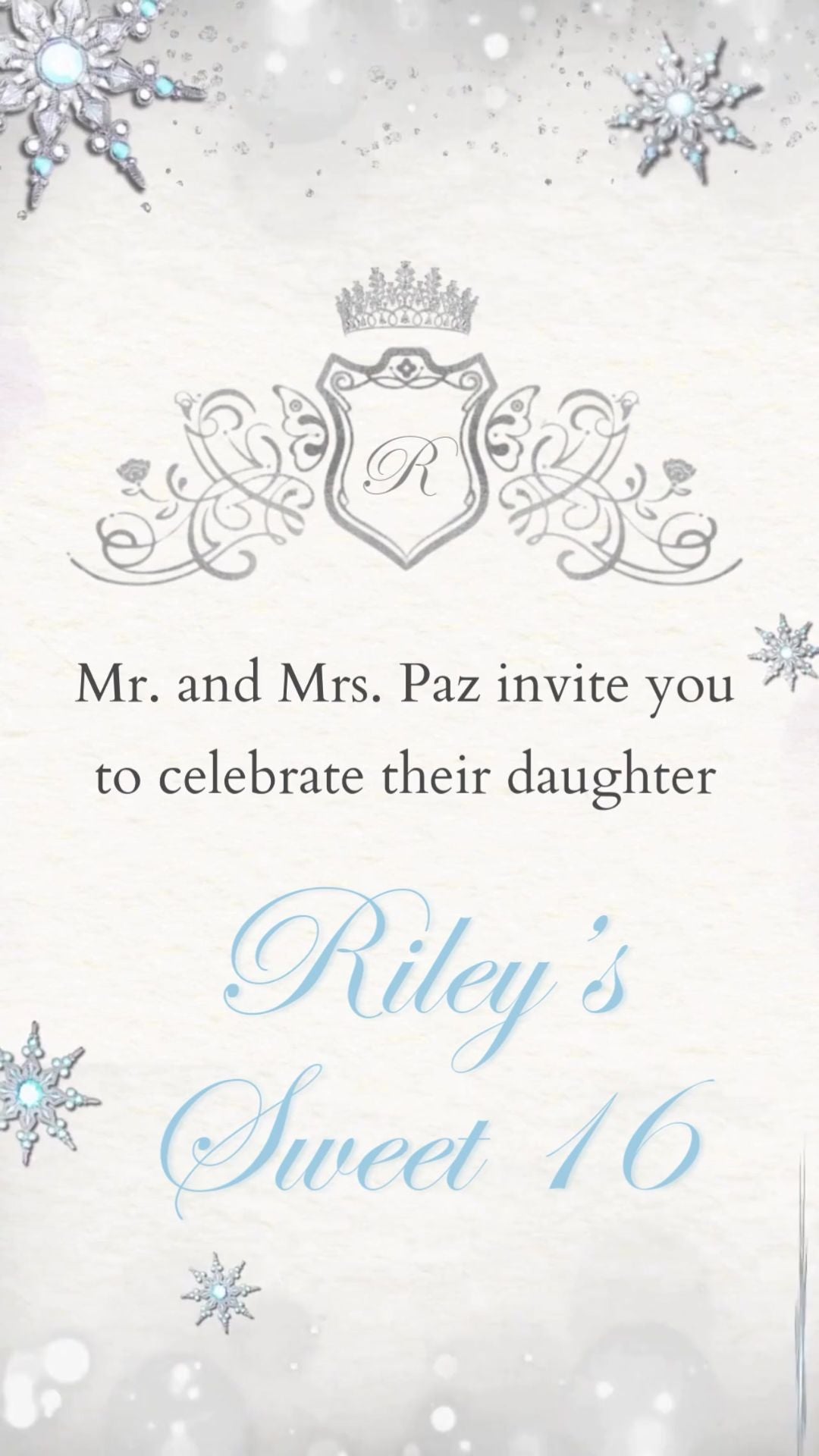 Blue Snowflake Sweet 16, Snowflake Sweet 16 Invite, Blue Sweet Sixteen Invitation, Winter Sweet 16 Invite | Canva Template | Instant Download