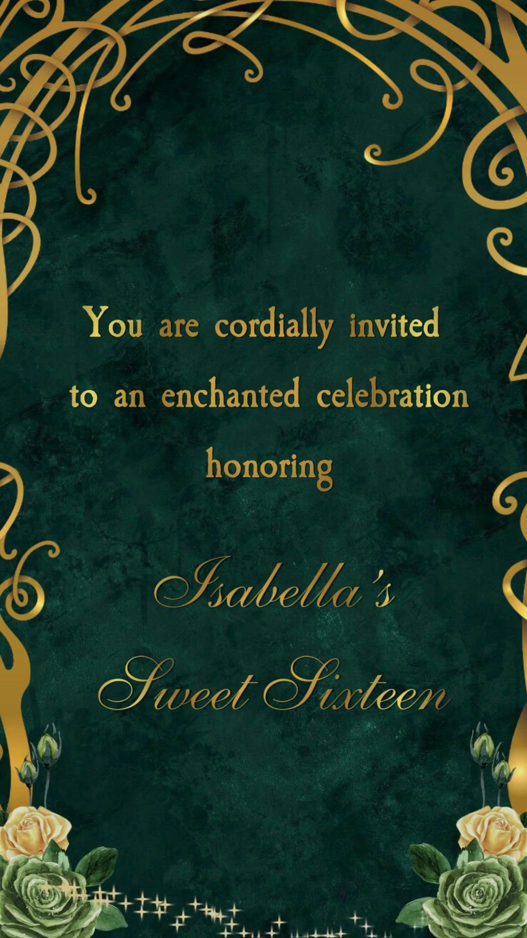 Beauty and Beast Emerald Green Sweet 16 Animated Video Invitation | Princess Crown Sweet 16 Evite, Digital Birthday Invite | Canva Template | Instant Download