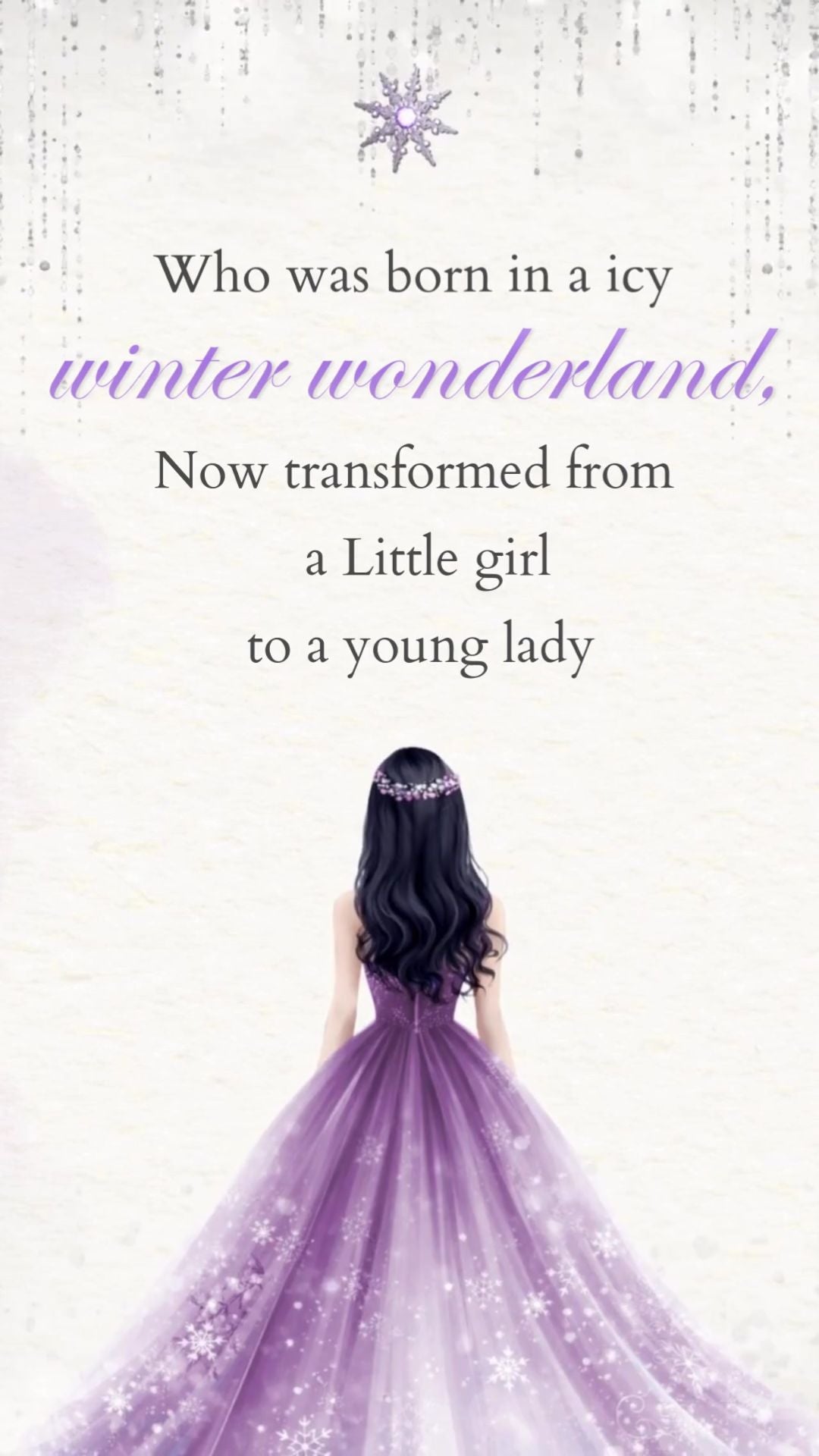 
Lavender snowflake quinceañera invitation video with winter wonderland design
