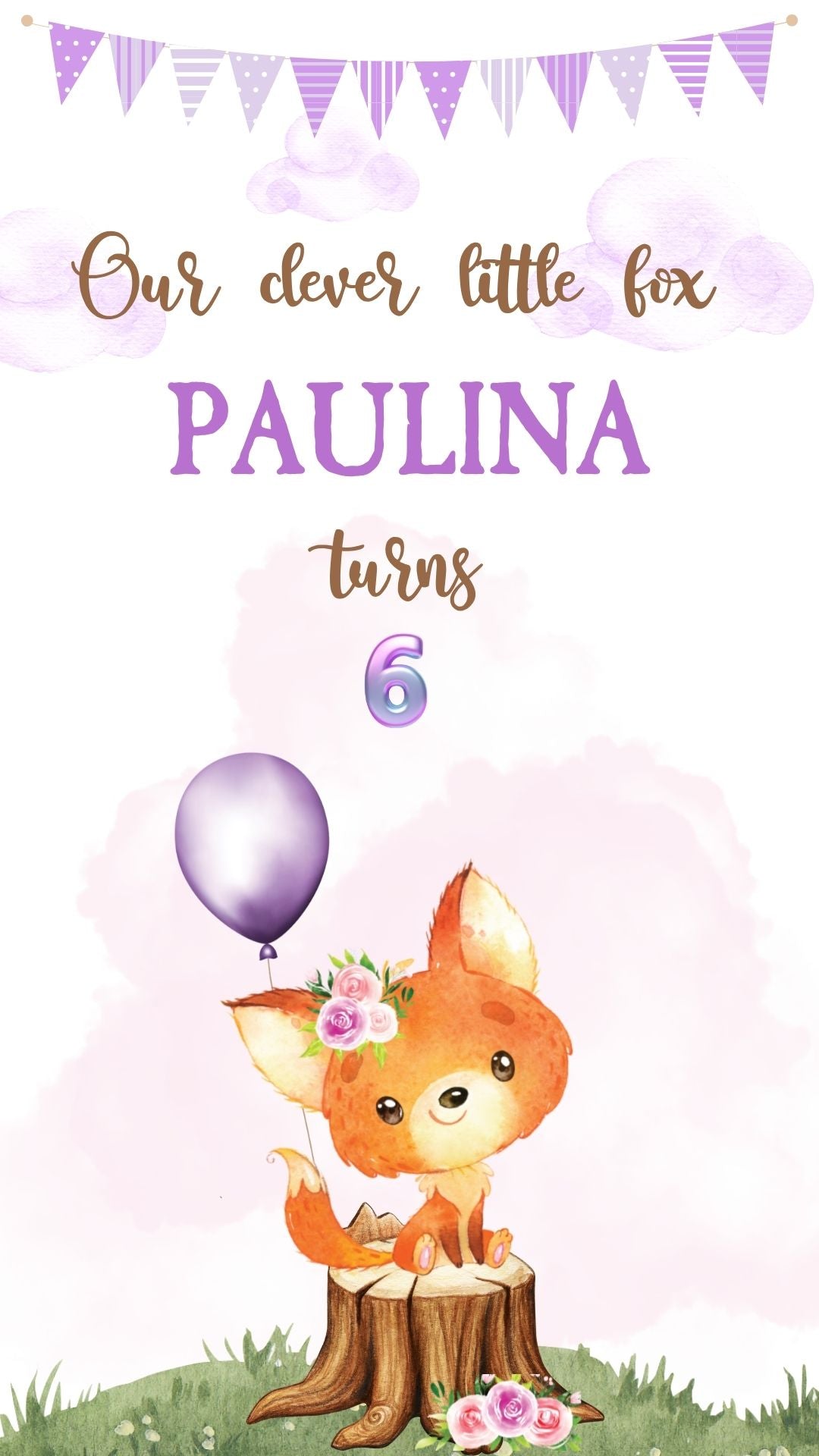 Woodland Animals Birthday Invitation - Woodland Animals Purple Balloon Theme Party Invite