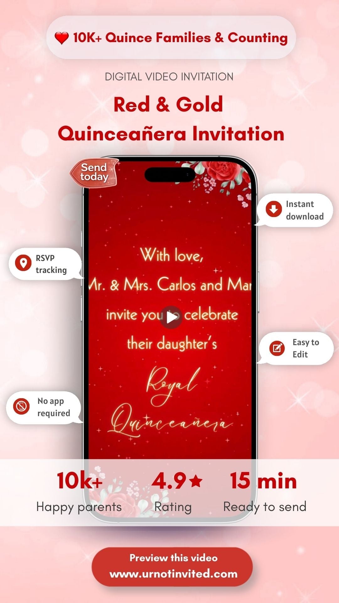 Red &amp; Gold Quinceañera Video Invitation - Red quinceañera invite, Red and gold floral quinceañera video invitation, Red dress princess quinceañera theme| Canva template | Digital invite - urnotinvitedQuinceañera invitationurnotinvitedurnotinvitedVideo OnlyRed &amp; Gold Quinceañera Video Invitation - Red quinceañera invite, Red and gold floral quinceañera video invitation, Red dress princess quinceañera theme| Canva template | Digital invite