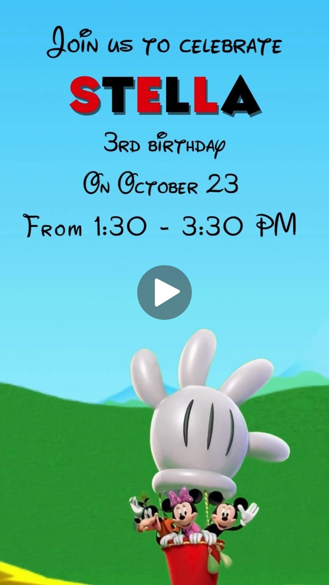 Invitación en vídeo del cumpleaños de Mickey Mouse Clubhouse - Invitación digital a la fiesta de cumpleaños temática de Mickey Mouse
