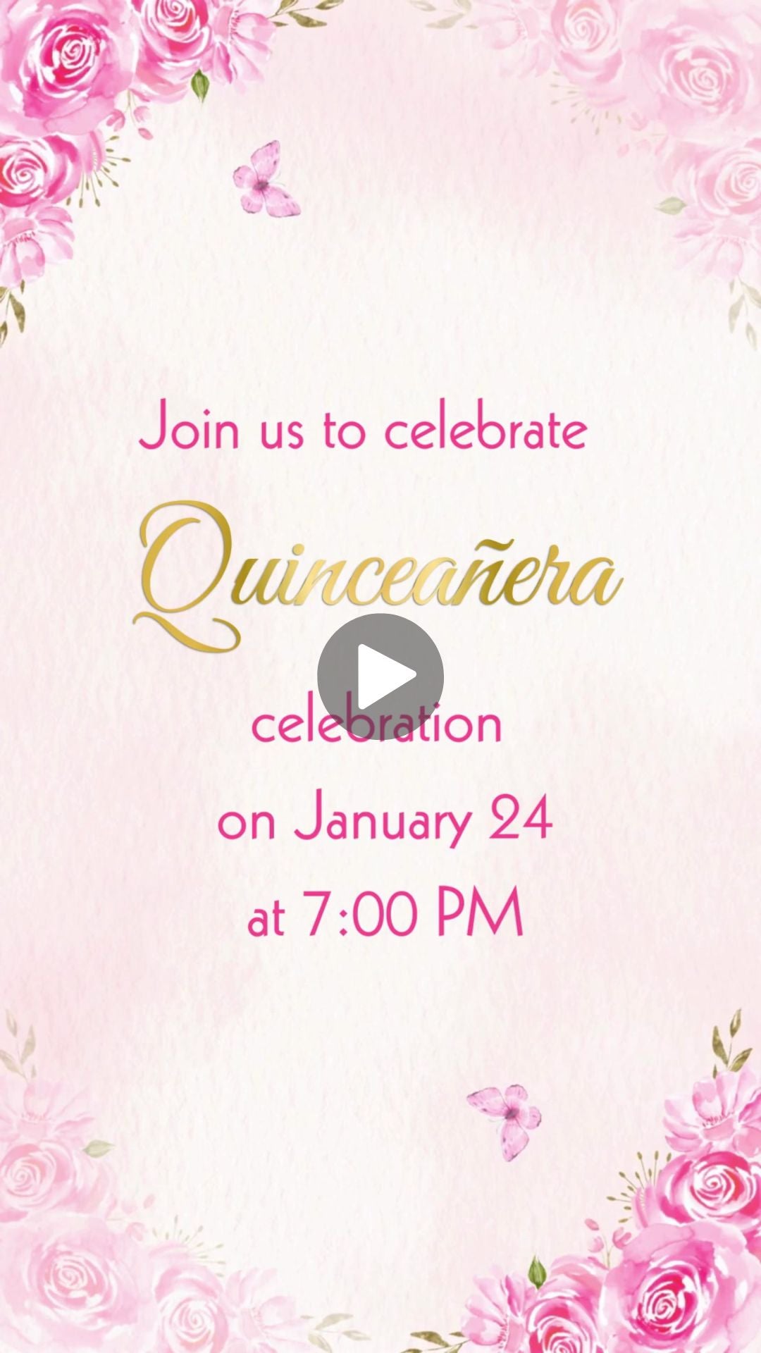 Pastel Pink  &amp; Gold Quinceanera Video Invitation - Pastel Pink  &amp; Gold Quinceanera Theme Digital Invite | Canva Template | Instant Download