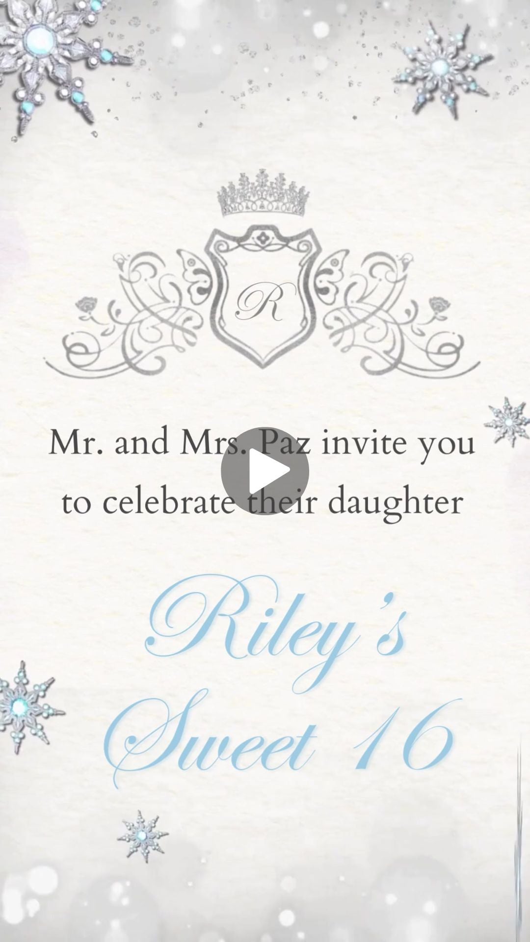 Blue Snowflake Sweet 16 Video Invitation | Winter Sweet 16 Invite Template | Editable Canva Video Invitation | Instant Download