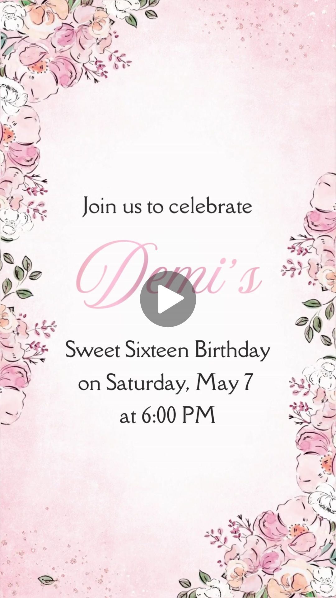 Pink Bloom Sweet Sixteen Video Invitation, Pink Floral Sweet 16 Invite, Rose Blossom Sweet 16 Invite, Soft Pink Sweet 16 Video Invitation | Canva Template | Instant Download
