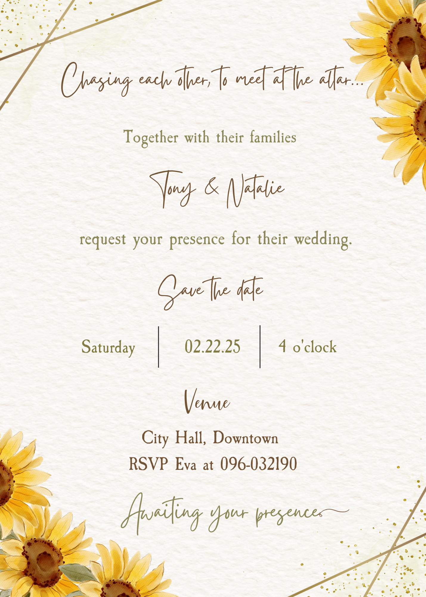 Tarjeta digital de invitación de boda de girasol