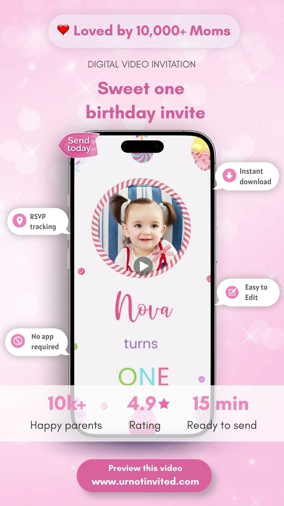 Sweet One Birthday Animated Video Invitation | Canva Template | Instant Download - urnotinvitedFirst BirthdayyourenvitedurnotinvitedINV-0285Video OnlySweet One Birthday Animated Video Invitation | Canva Template | Instant Download