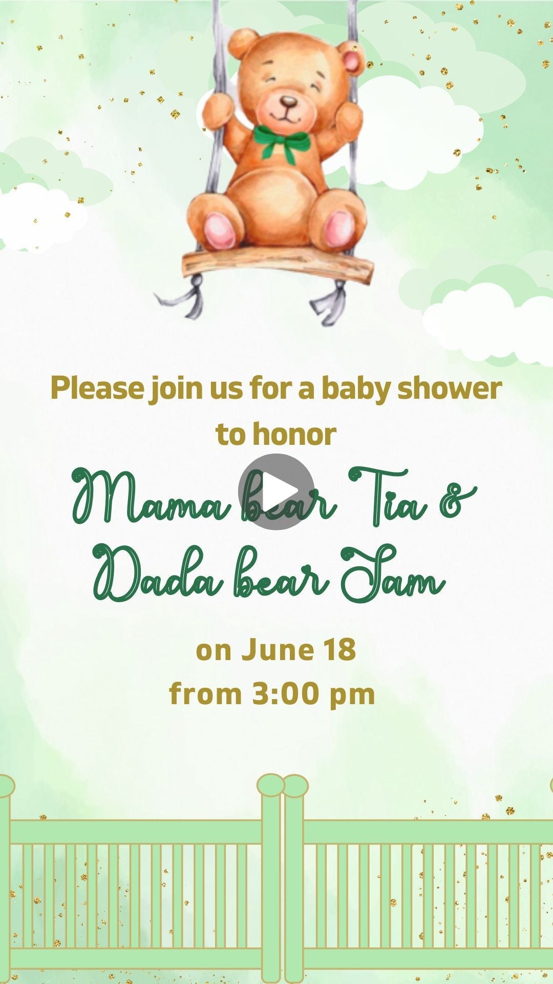 Teddy Bear Baby Shower Green Invitation - Teddy Bear Green Theme Baby Shower Party Invite - urnotinvitedKIds BirthdayurnotinvitedurnotinvitedINV-1053Video OnlyTeddy Bear Baby Shower Green Invitation - Teddy Bear Green Theme Baby Shower Party Invite