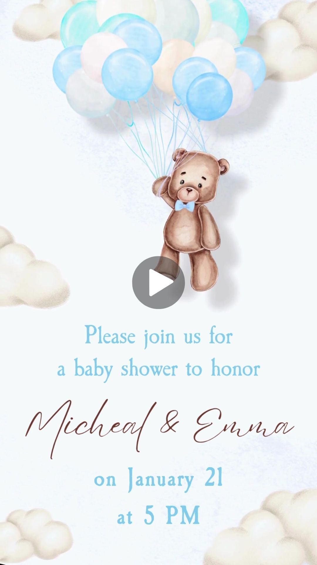 Teddy Bear Boy Baby Shower Video Invitation - Bearly Bear Boy Baby Shower Digital Invite - urnotinvitedBaby ShowerurnotinvitedurnotinvitedINV-13293Video OnlyTeddy Bear Boy Baby Shower Video Invitation - Bearly Bear Boy Baby Shower Digital Invite