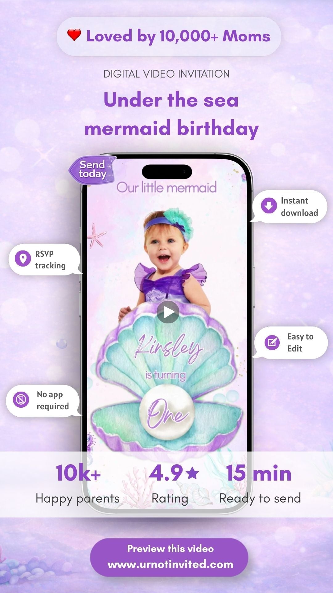 Under the Sea Mermaid Animated Video Invitation | Canva Template | Instant Download - urnotinvitedFirst BirthdayyourenvitedurnotinvitedINV-0214Video OnlyUnder the Sea Mermaid Animated Video Invitation | Canva Template | Instant Download
