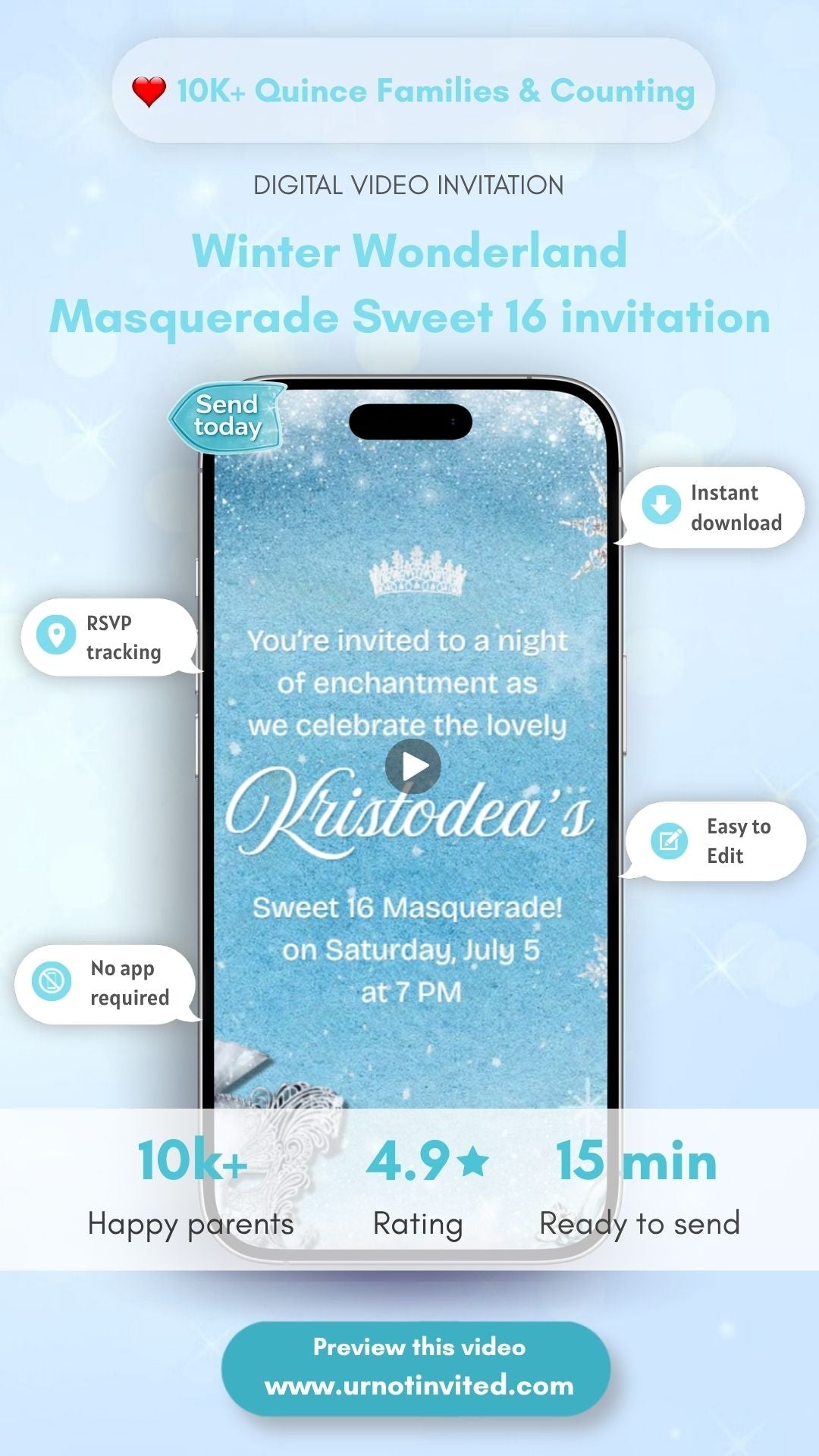 Winter Wonderland Masquerade Sweet 16 Invitation Video | Snow Ball Birthday Invite | Elegant Mask Party Canva Template | Instant Download - urnotinvitedTeens BirthdayurnotinvitedurnotinvitedVideo OnlyWinter Wonderland Masquerade Sweet 16 Invitation Video | Snow Ball Birthday Invite | Elegant Mask Party Canva Template | Instant Download