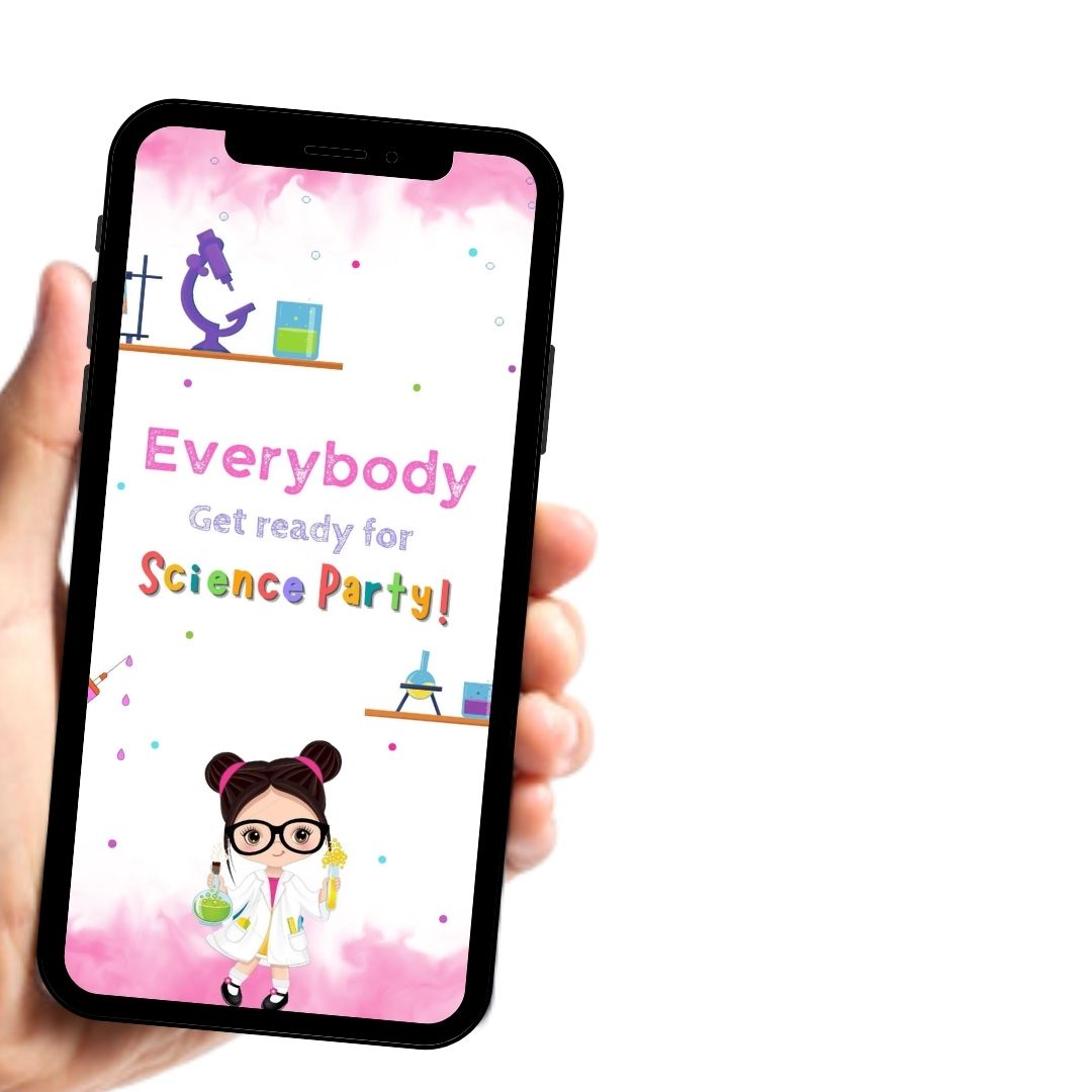 Science Party Video Invitation - Girl Science Party Theme Birthday Invite