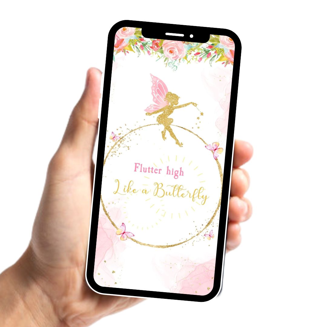 Butterfly Birthday Pink & Gold Video Invitation - Butterfly Theme Kids Party Invite