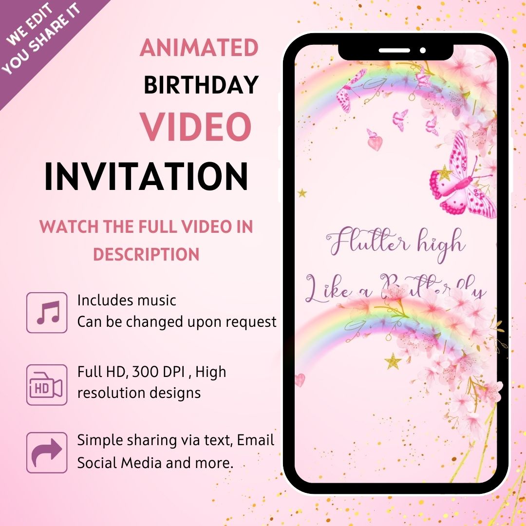 Pink Birthday Party Invitation Animated Video Invite 