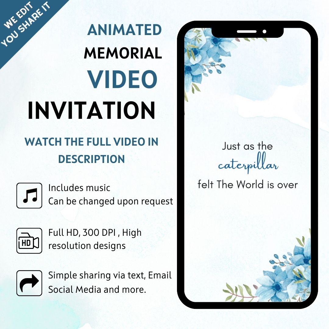 Butterfly Release Life Memorial Video Invitation - Butterfly Release Theme Memorial Invite