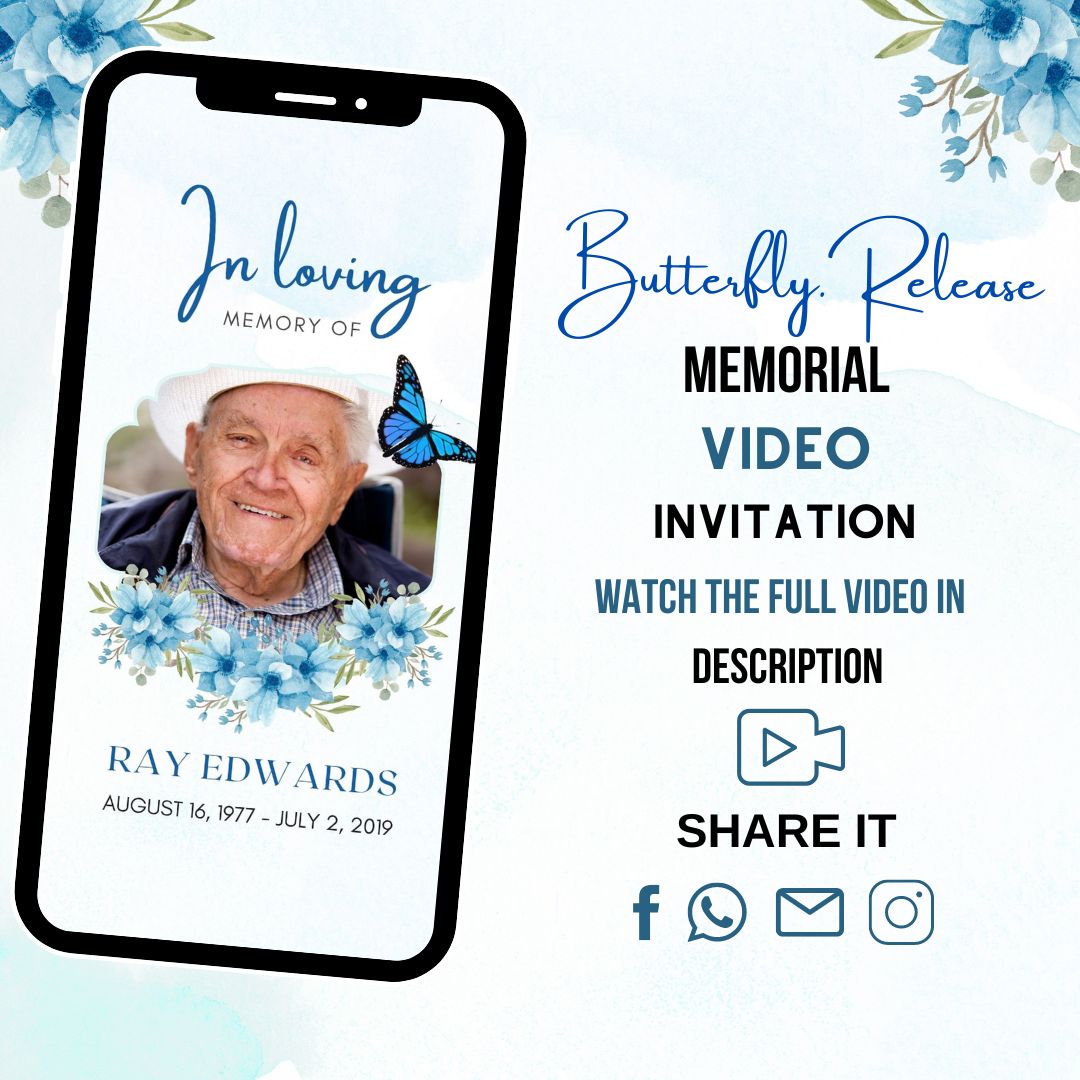 Butterfly Release Life Memorial Video Invitation - Butterfly Release Theme Memorial Invite