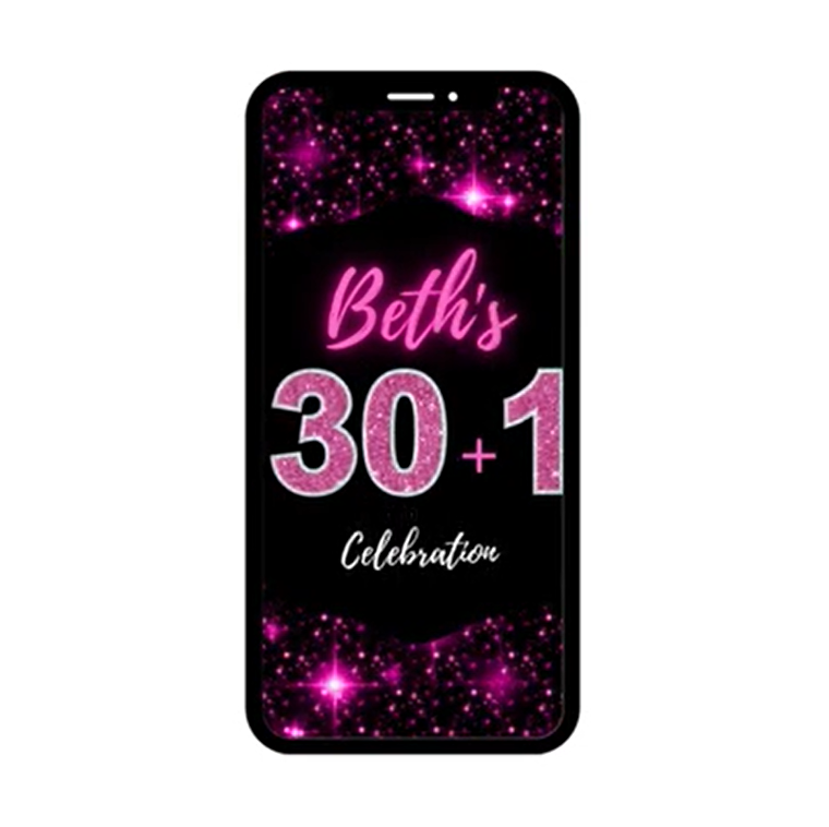 Hot Pink Glitter Birthday Video Invitation - Hot Pink Glitter Theme Party Digital Invite