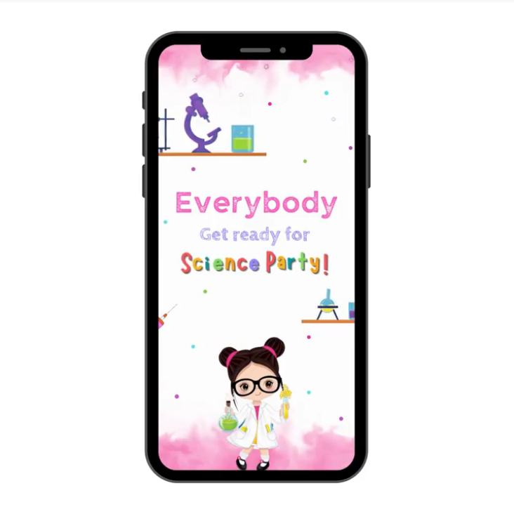 Science Party Video Invitation - Girl Science Party Theme Birthday Invite