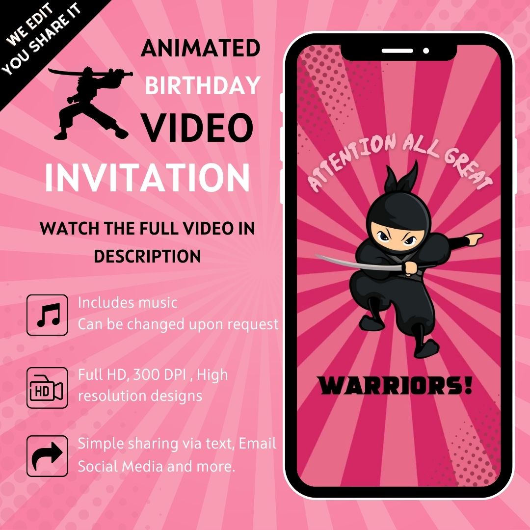 Pink Birthday Party Invitation Animated Video Invite 