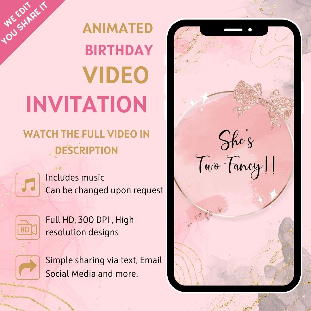 Pink Birthday Party Invitation Animated Video Invite 